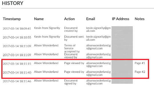 Using Page View Evidence for Sensitive Documents - Signority